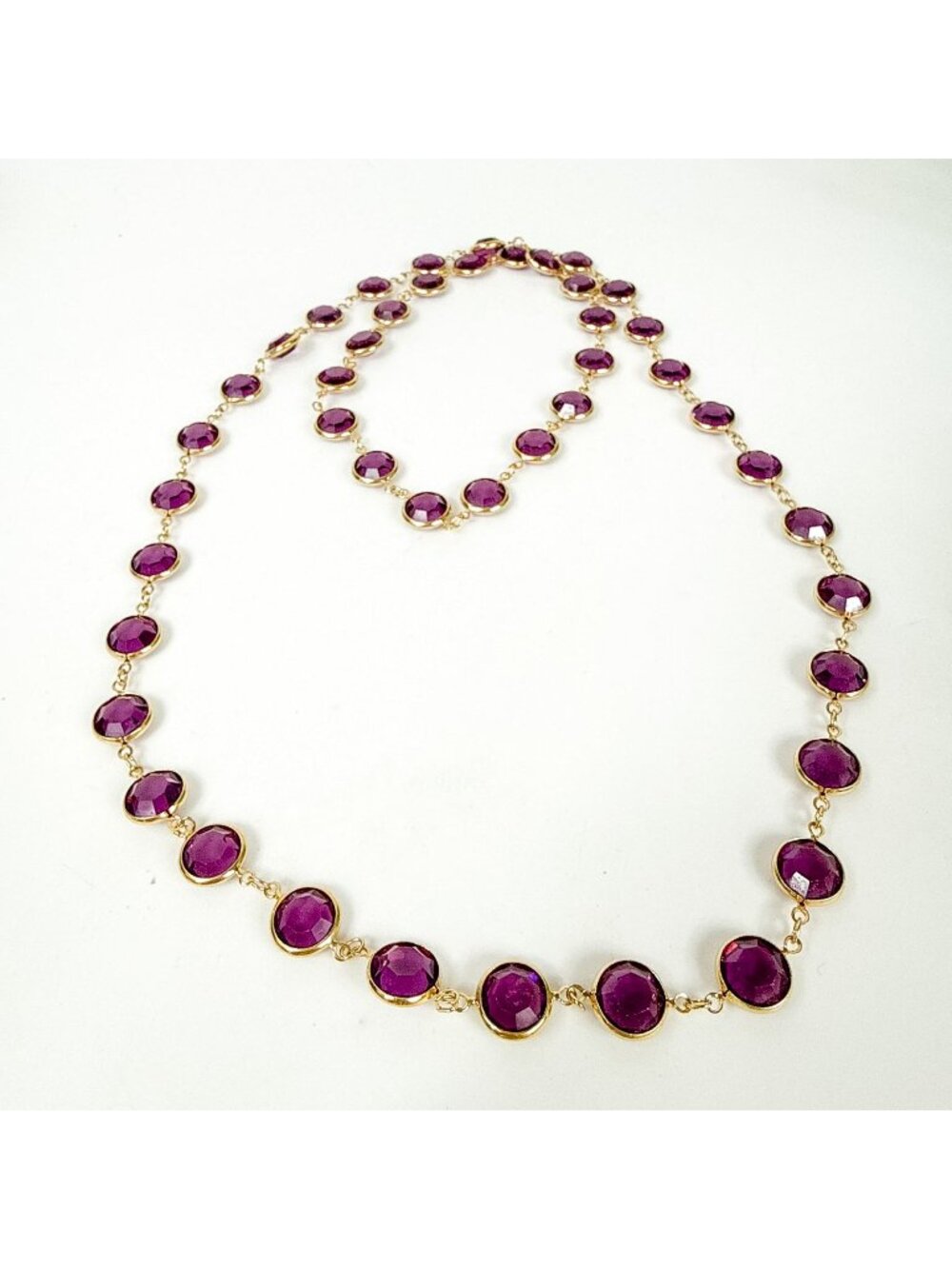 Swarovski Gold Tone Open Purple Bezel Large 0.5'' Crystals Necklace 36